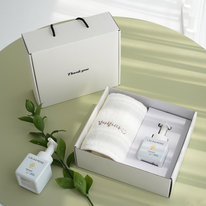 아델라 40수 코마사 170g 호텔수건 세면타올+핸드워시 답례품 선물세트, 1개, 화이트 수건+핸드워시 세트(화이트박스)