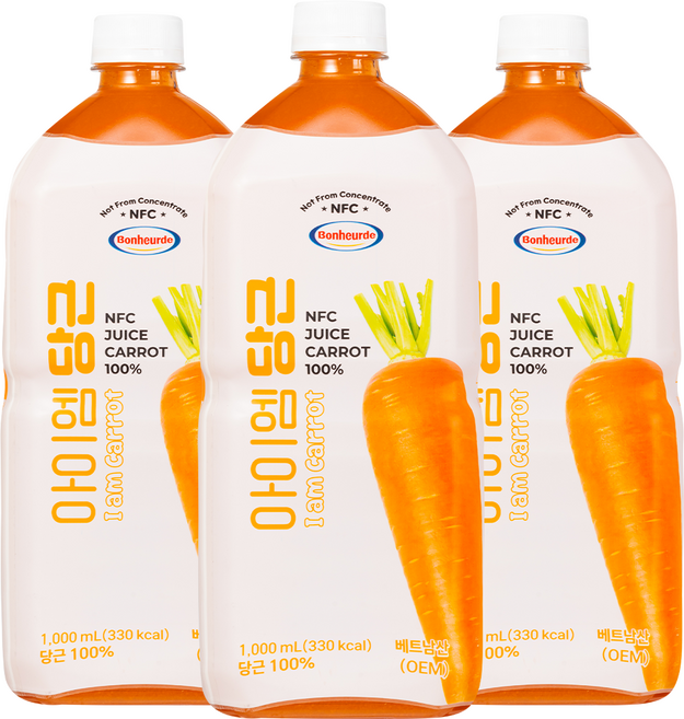 100% NFC 착즙 보넬드 아이엠 당근 주스 즙, 1L, 3개
