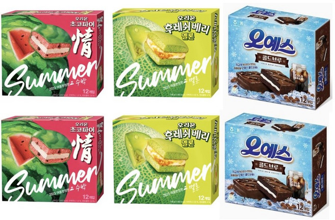 차갑게 먹으면 더 맛있는 여름 한정판 3종 후레쉬베리 멜론 372g+초코파이 정 수박 336g+오예스 콜드브루 384g, 2세트, 1.092kg