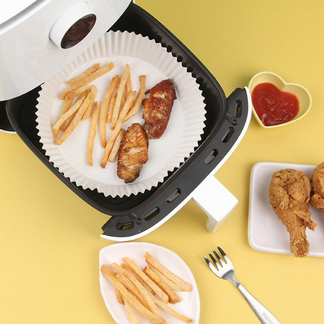 에어프라이어 종이호일 에어 프라이 후라이 깔개 기름종이 원형 오븐 접시형 16x4.5cm 100매 K636