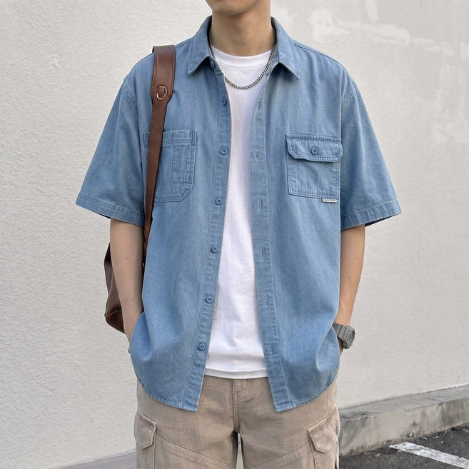 스타일닥터 여름 남성 데님셔츠 캐주얼남성 반팔티 루즈핏 빅사이즈 데님 코트