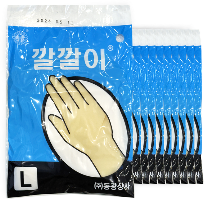 동광 깔깔이장갑 미용장갑 10개세트 염색 파마 두꺼운 고무 라텍스장갑 L, 아이보리, 10개