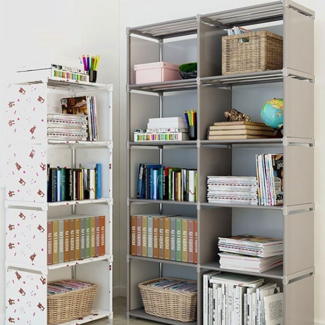 다용도수납장 책장 조립식 수납장 패브릭 책장겸수납장 3단 4단 5단 8단 10단 책꽂이, 화이트, 1개