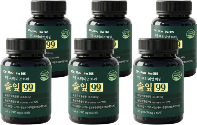 닥터루틴365 더 프리미엄 파인 솔잎 99% 식약청인증, 6개, 60정 - 쿠팡