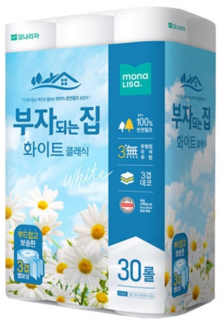 모나리자 부자되는집 화이트클레식 3겹 30롤-팩(4개입), 30개입