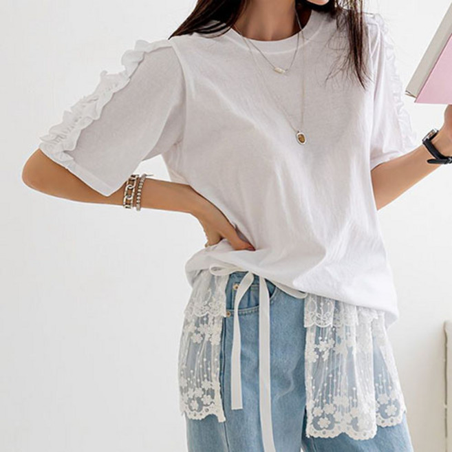 [나크21] (55~88) 러블리 프릴 반팔 티셔츠 KO52-T-08