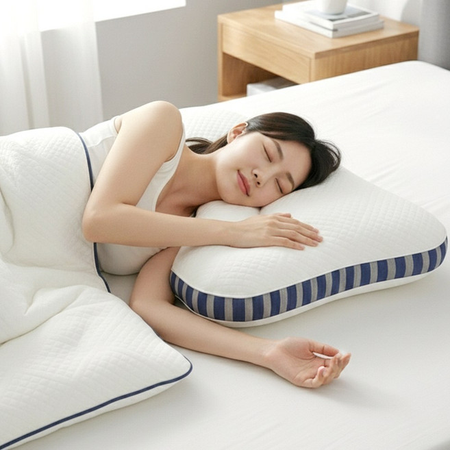 경추베개 분할지지 인체공학 메모리폼 낮은 숙면베개 목편한 기능성 워셔블 사계절 수면 배게, 1개, 블루