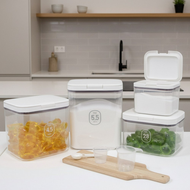 위시플레이스리빙 캡슐세제 보관함 원터치 밀폐 세제 굳음 방지 식기세척기 세제통, 화이트, 1개