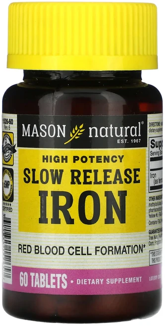 단백질 비타민 철분 마그내슘 칼슘 Mason Natural 서방형 철분 고효능 60정(1정당 50mg) 고루고루섭취해주세요, MasonNatural서방형철분고효능60정1정당50mg, 60정, 1개 - 쿠팡