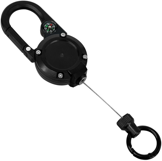 와이어 카라비너 릴홀더 고리 나침반 가방 낚시 등산 캠핑, 블랙