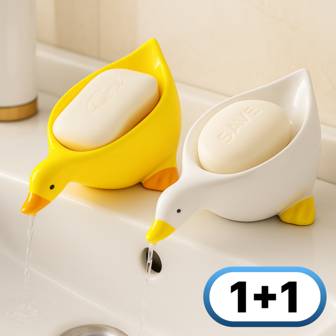모던데이 물빠짐 오리 비누 받침대, 1세트, 화이트 1개+옐로우 1개