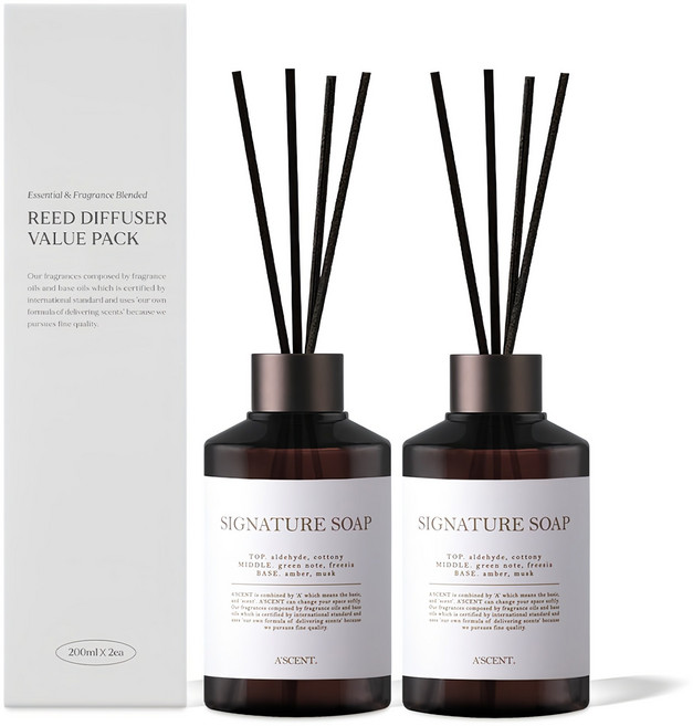 에이센트 퍼퓸드 디퓨저, 시그니처솝, 200ml, 2개