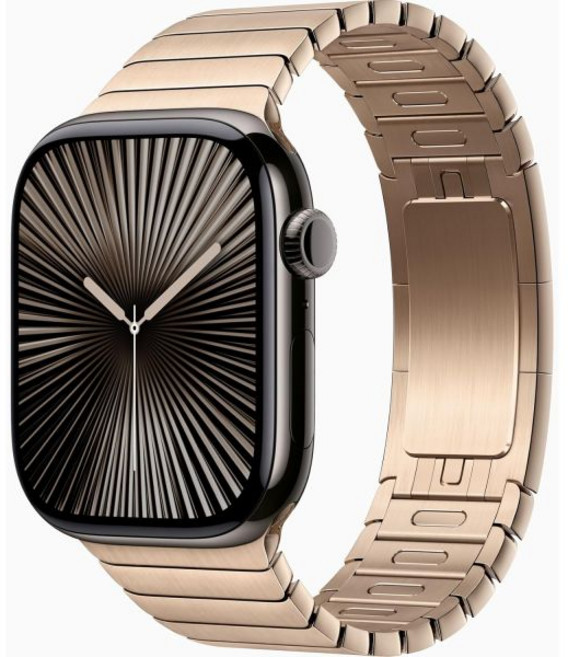 애플 워치 시리즈 10 GPS 셀룰러 46mm - 슬레이트 티타늄 케이스와 골드 링크 밴드 리뉴얼, 애플 워치 시리즈 10 GPS 셀룰러 46mm - 슬레