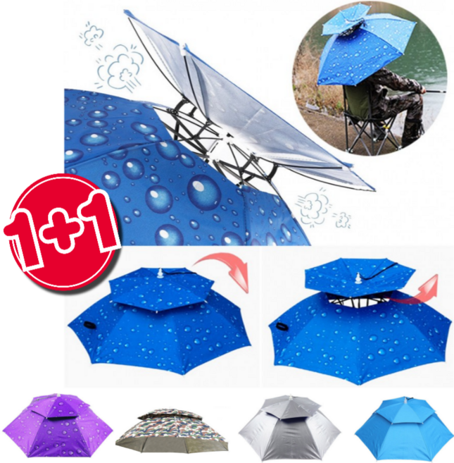 [2개 묶음](우산모자 C타입 1호 1P+1P) 방풍 양봉 벌초 낚시 캠핑 모자 양산 우산