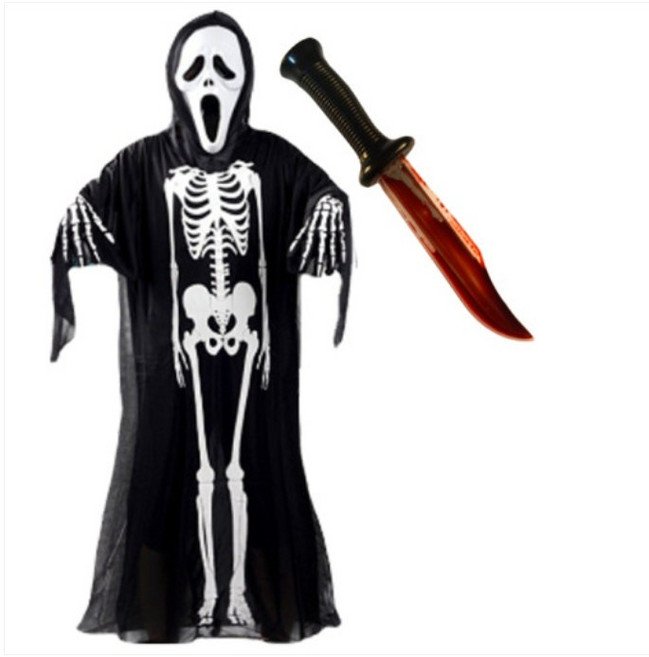 3종 스크림가면 해골망토 피흘리는칼 코스튬 세트, 스크림가면+해골망토90CM+피흘리는칼
