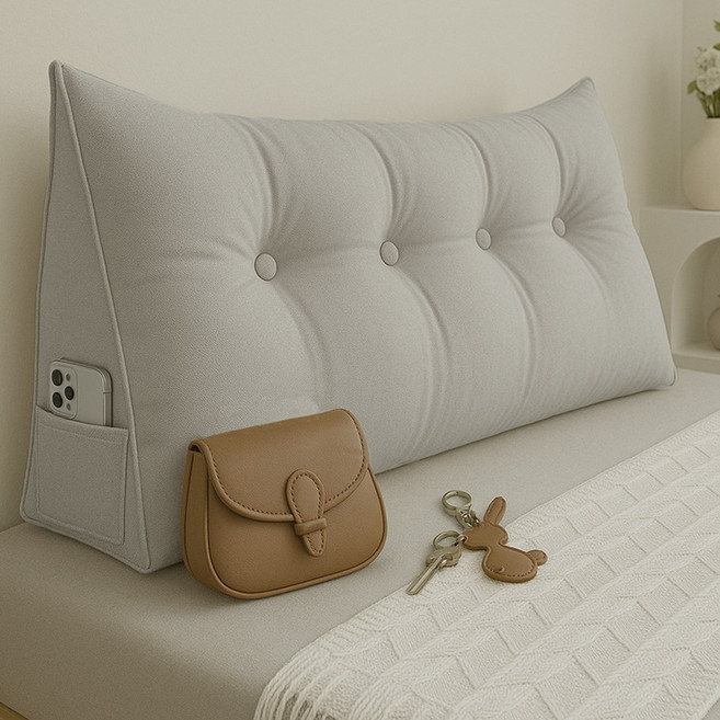 등받이 쿠션 삼각형 침대 쇼파 겸용 가죽, 베이지