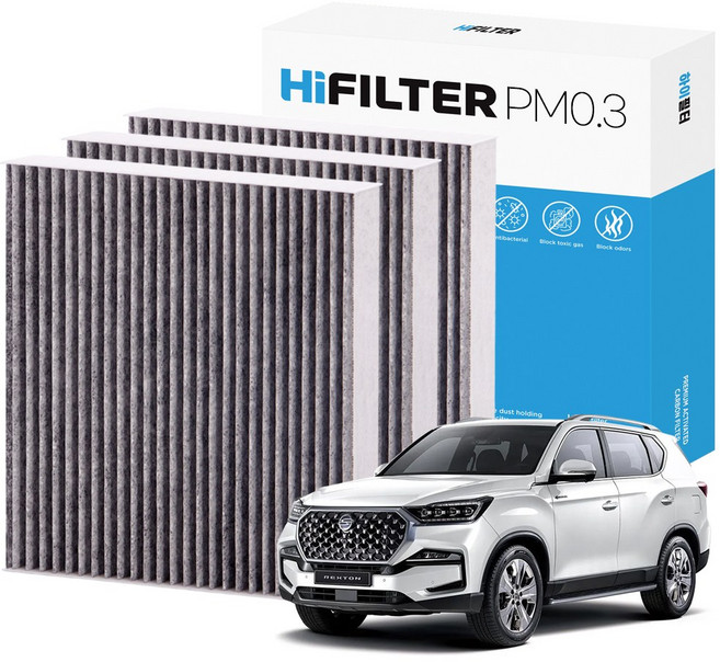 2+1 하이필터 PM 0.3 활성탄 자동차 에어컨 필터 KGM, 3개, 올 뉴 렉스턴 (2세대/Y450) HI-M113