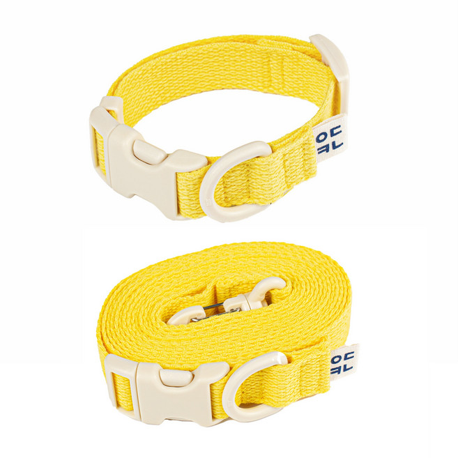 구름솜 강아지 목줄 + 3미터 M 리드줄 핸드프리 산책용품 세트 콜마이네임, 레몬, 1개