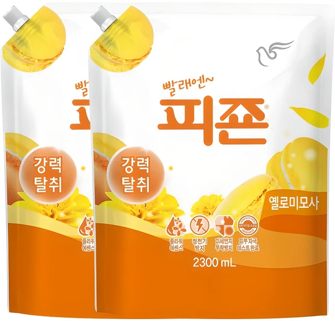 피죤 레귤러 섬유유연제 옐로미모사 리필, 2.3L, 2개 - 쿠팡