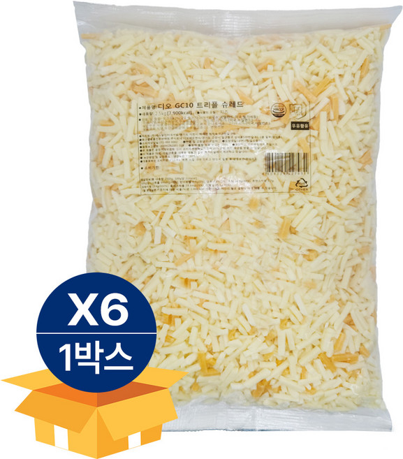 썬리취 디오 GC10 트리플 슈레드 (모짜80/고다10/체다10) 2.5kg 냉장 피자치즈 자연100 X 6봉, 6개