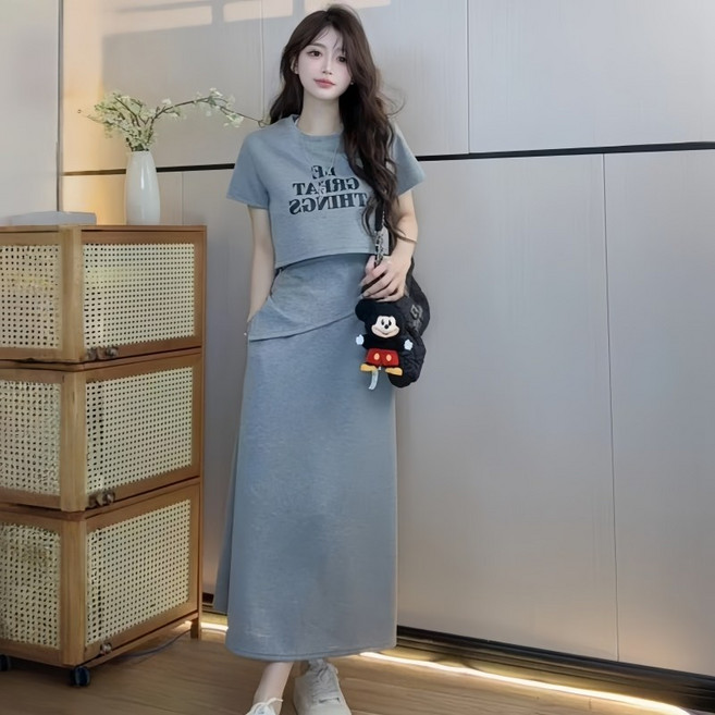여름 여성 롱 스커트 세트 하객룩 투피스 세트 데일리룩 캐주얼 치마 투피스 패션 트레이닝세트
