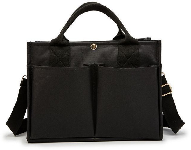 多層大容量媽咪包 單肩托特斜背包, 黑色