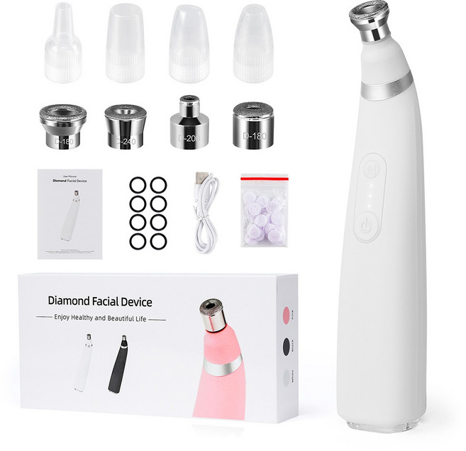 휴대용 다이아몬드 미세 박피 기계 얼굴 필링 장치 4개의 팁이 있는 엑스폴리에이션 진공 블랙헤드 리무버, 01 빠른, 01 White