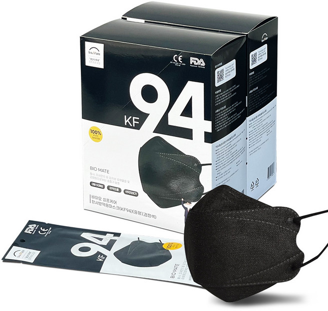 바이오셀프케어 황사마스크 KF94 블랙 중형 귀안아픈 마스크 국내생산 국산원자재, 100개입, 1개