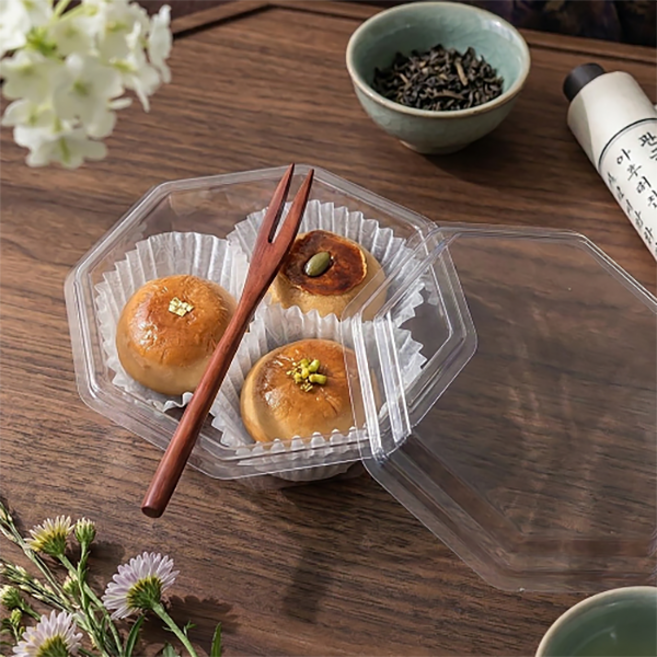 웰베이킹 팔각 케이스 (수량 선택) / 화과자 한과 곶감단지 명절 답례떡 포장 용기, 5개, 투명