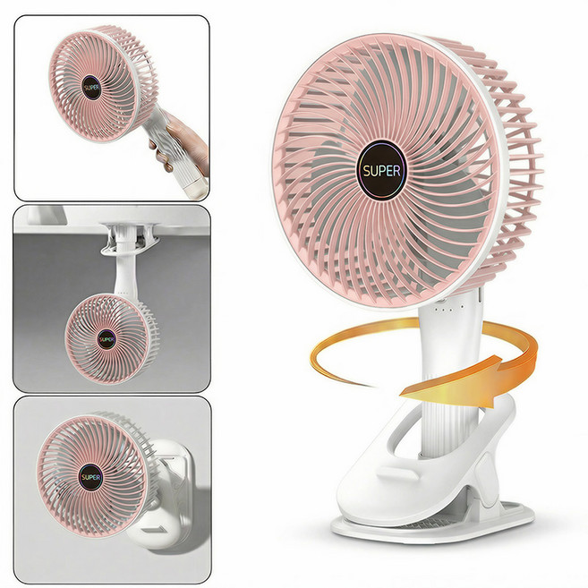 Craftsy 탁상용 4in1 클립형 선풍기 무선 360도 회전형 휴대용 집게형 유모차 벽걸이 선풍기 써큘레이터, 핑크, TH138