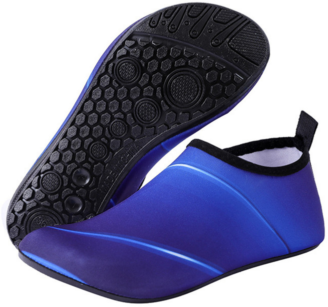 沙灘鞋襪男女成人浮潛涉水溯溪潛水游泳鞋軟底防滑防割赤足貼膚鞋, 1個, 沙灘鞋-深藍線條