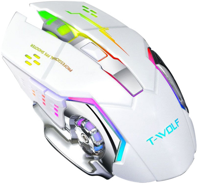 무선 블루투스 마우스 충전식 2.4g 초경량 게이밍 마우스 LED 백라이트 마우스, 화이트, Q13B