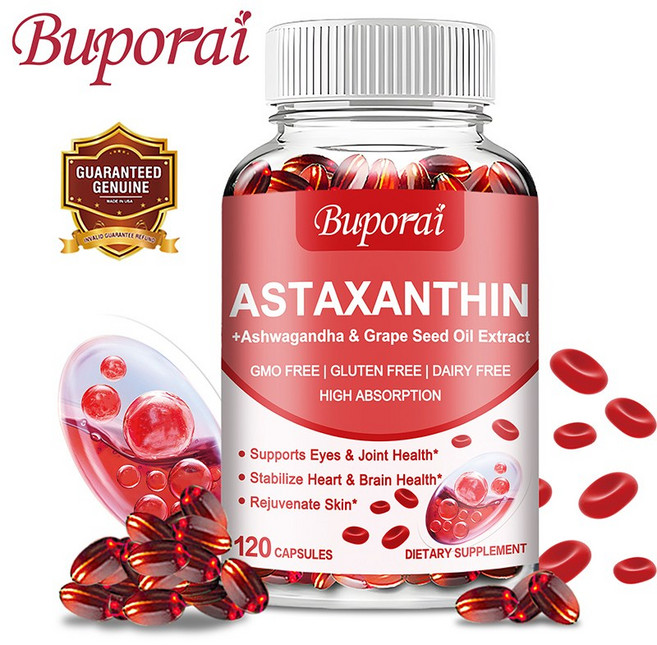 아스타잔틴 24mg - 피부 및 눈 심장 및 심혈관 건강 항산화제, 1개, 120정