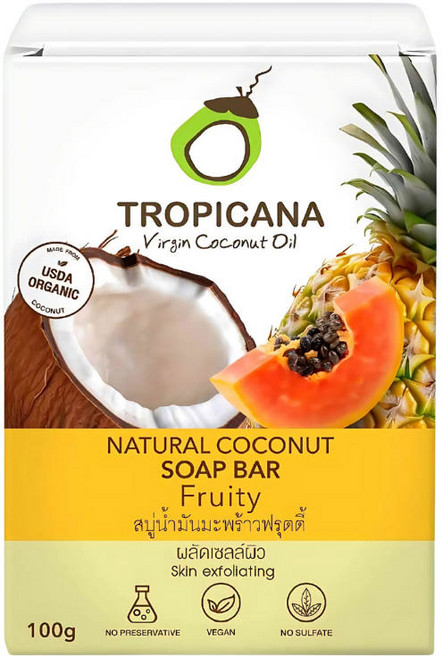 [태국직구] 트로피카나 코코넛 수제 비누 바 REAL FRUITY 100G., 1개입, 100g
