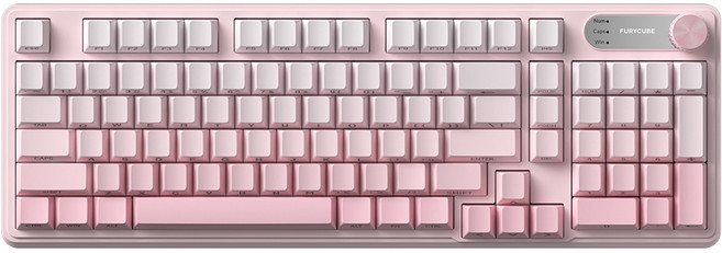 퓨리큐브 IP98 무소음 특조 기계식 감각 멤브레인 키보드 - PBT 측각 영어 키캡 스마트 노브+디스플레이 유선 LED 98키 블랙베리 그레이 그러데이션 컨투어, 미스티 피치 화이트