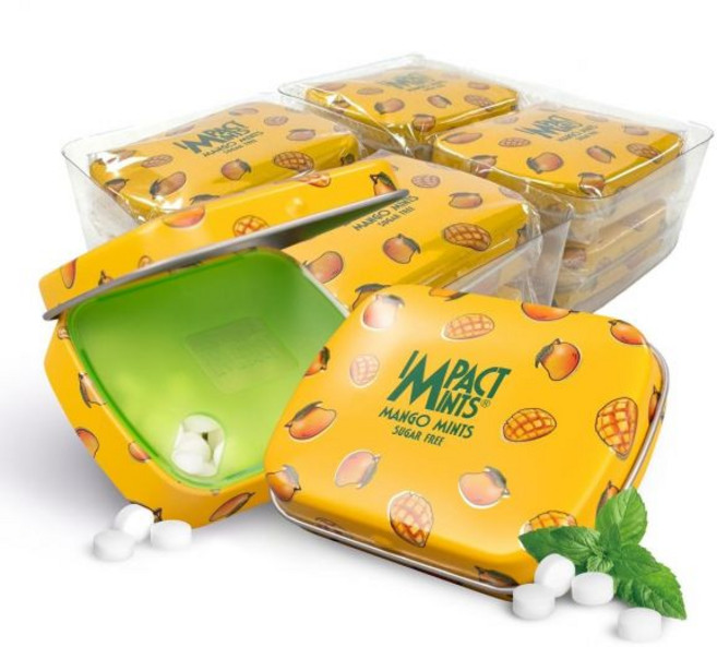 임팩트 민트 망고맛 14g 민트 사탕 8개입 입 냄새 제거용 파스틸 (실용적인 틴케이스 포함)