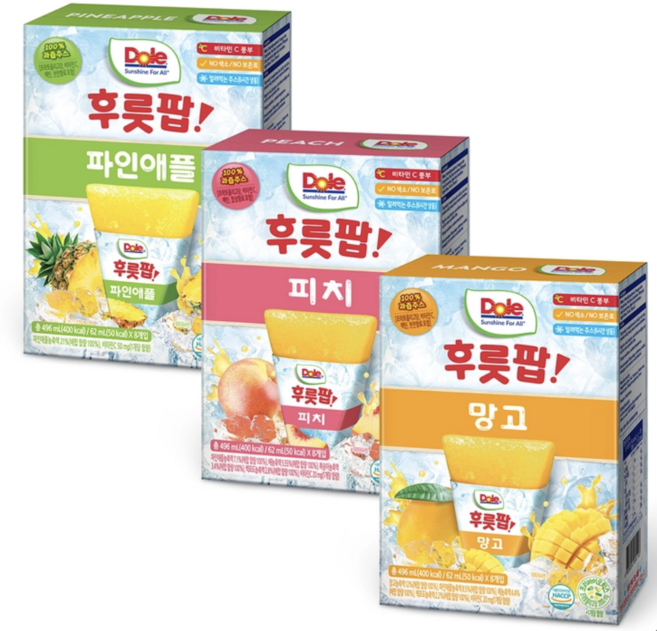 Dole 돌 얼려먹는 주스 후룻팝 62ml 파인애플, 1박스, 1.488L