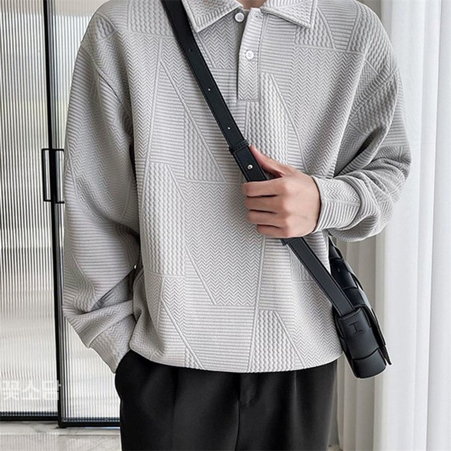 꽃소담 남자 심플 폴로 긴팔티 오버핏 카라 맨투맨 티셔츠