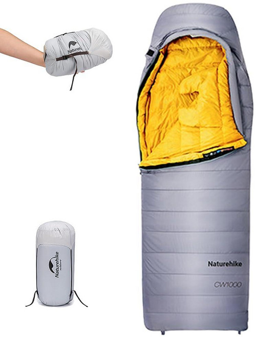 Naturehike CW700[2025 업그레이드] 초경량 다운 침낭 [-26.2°C~-1.7°C 1314g] 사계절용 캠핑 침낭 추운 날씨용 성인용 배낭여행 사냥 및, (CW1000) M-그레이