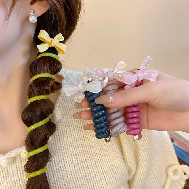 니즈플리 리본스프링형 튼튼한머리끈 실리콘머리끈 긴머리끈 스프링머리끈 전화선머리끈