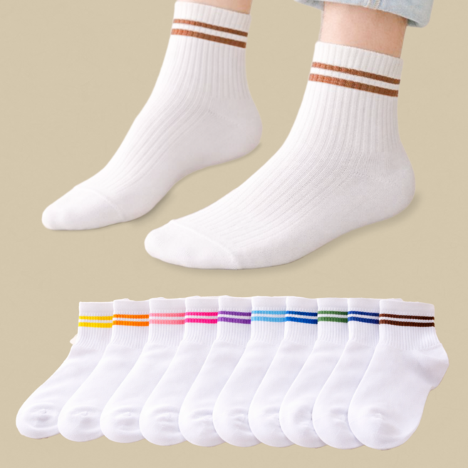 우아한리빙 100% 순면 여성 중목양말 데일리 사계절 학생양말 10개 1세트