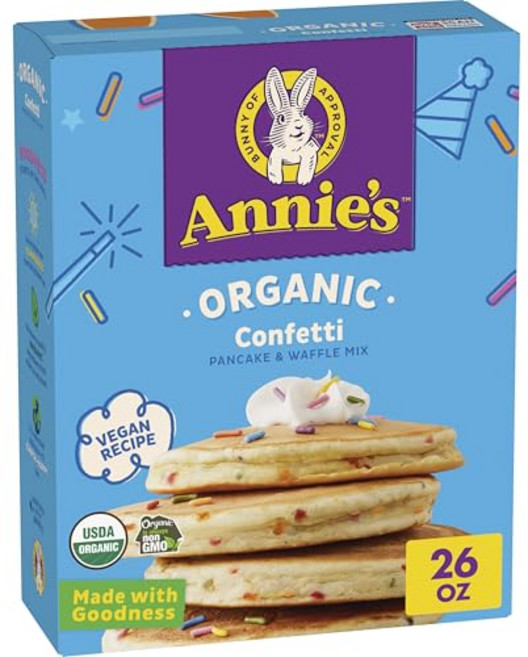 애니의 유기농 팬케이크 및 와플 믹스 컨페티 비건 레시피 Annie's Organic Confetti Pancake and Waffle Mix s Breakfast Vega, 색종이 조각, 26온스(1팩), 1개