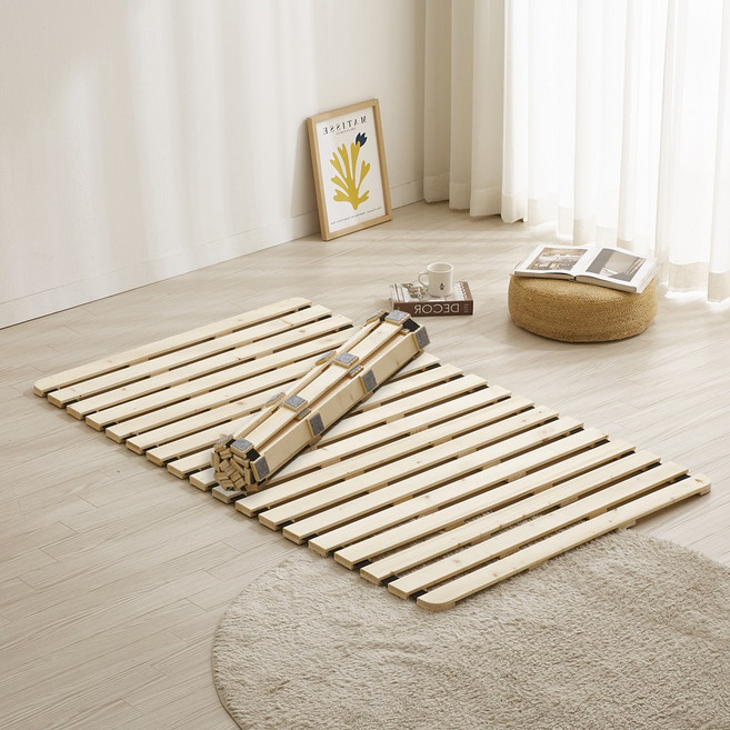 무헤드 원목 롤베드 깔판 접이식 침대 프레임 매트리스 받침대 저상형 패밀리 침대, 네추럴