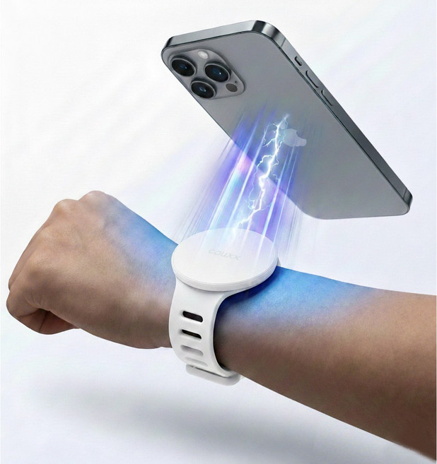 억스 맥세이프 손목 스트랩 초강력 자석 암밴트 스마트폰 거치대 24cm 물류센터작업 배달운행 택배 배송 대리운전, 화이트, 1개