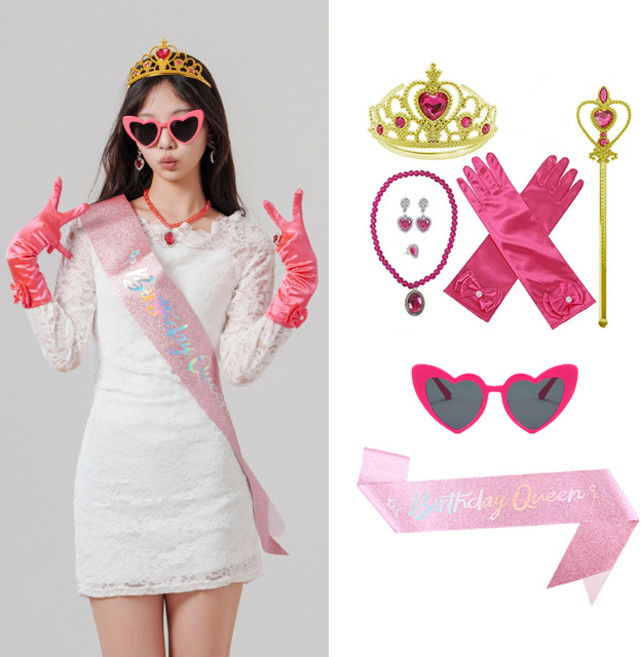키치셀럽 인싸 생일파티 키치포인트 벌스데이 티아라 선글라스 세트, 1세트, 로얄시리즈_핑크
