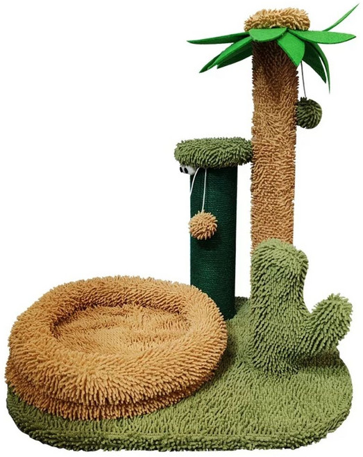 고양이 선인장 스크래쳐 장난감 꽃 기둥 캣타워 그린밤부 호텔 캣트럴파크, 1개