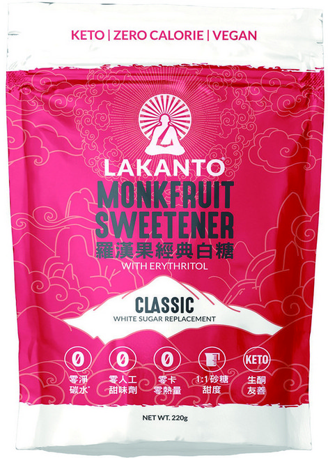 Lakanto 羅漢果經典白糖 零熱量植物萃取 萬用料理糖 生酮友善, 220g, 1個