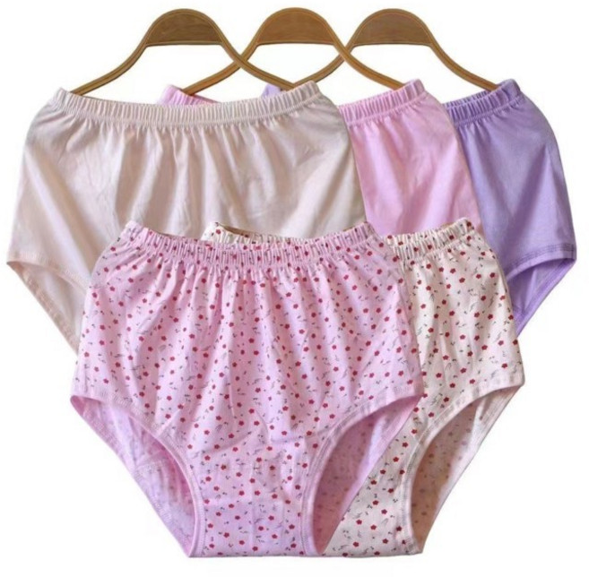 媽媽純棉高腰三角內褲 中老人寬鬆全棉褲頭, 【5條女款】純杏+純杏+純粉+純粉+5,中碼XXL【60.0-77.5kg左0