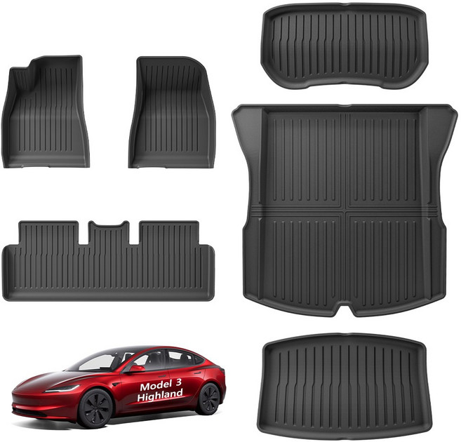 [Vihimai] 테슬라 모델Y 주니퍼/모델3 하이랜드 호환 TPE 고급 발매트 알루미늄 페달 포함 트렁크매트 내마모성 담요 카매트 풀세트 악세사리, 발매트+트렁크매트 6종세트, 모델3 하이랜드, 2023-2026