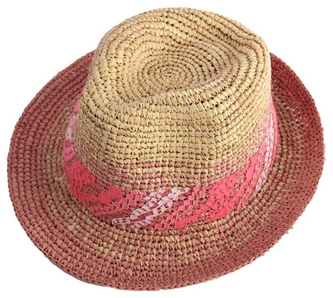 팸드님 천연소재 라피아 믹스 나염 중절모 여름 페도라